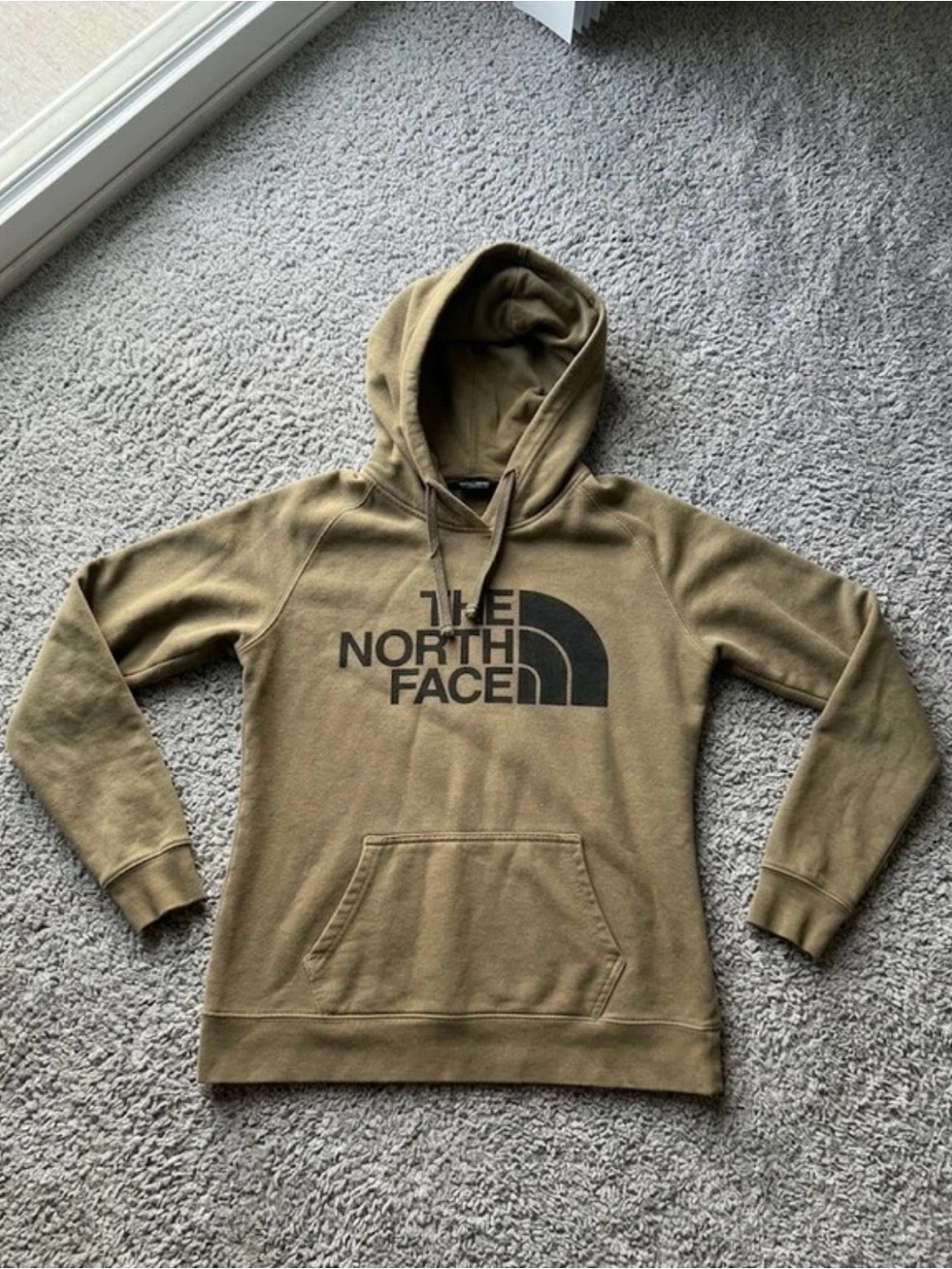 The North Face Olive Khaki Hoodie with Black Logo